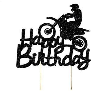 Race motorcrosser black glitter taart vlag - taartversiering - taart topper - taart decoratie - verjaardag versiering