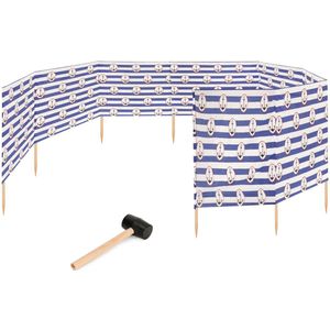 Garronda 12m Strand Windscherm Met Stokken - Windscherm Strand – Windscherm – Rubberen hamer – Strepen/Anchor-2 – GD-EX-Wb-12m