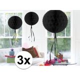 3x feestversiering decoratie bollen zwart 30 cm