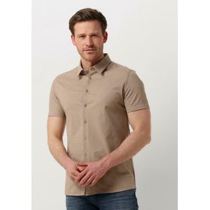 PURE PATH Pique Shortsleeve Button Up Shirt Heren - Vrijetijds blouse - Zand - Maat L