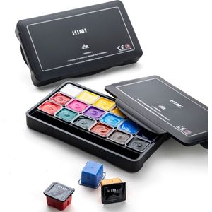 HIMI Acrylverf - set van 18 kleuren x 30ml – in kunststof opbergbox zwart