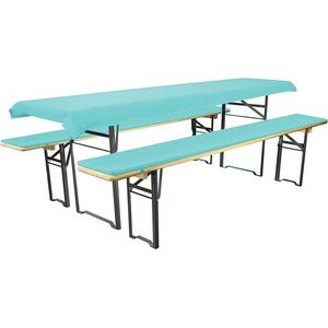 Brandsseller Bierbank editie (bekleed) & tafelkleed in 3-delige set voor alle gangbare biertentsets - 2 x kussens 220 x 25 x 1,6 cm & 1 x tafelkleed 240 x 90 cm, kleur turquoise