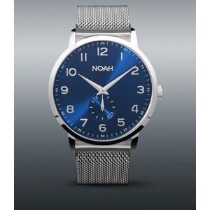 NOAH Slimline Blue steel - Horloge - Saffierglas - Soepele milanese band - Ø 43 mm - blauw/zilver