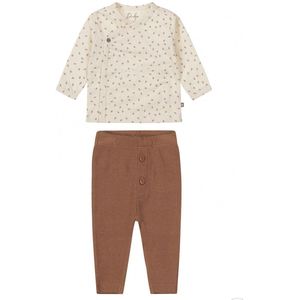 Dirkje Unisex babysetje: Shirt en Broek Brown/Offwhite Organic cotton maat 56
