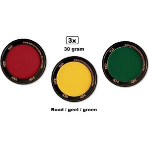 3x Set PXP Professional Colours schmink rood/geel/groen 30 gram - Schminken verjaardag feest festival thema feest