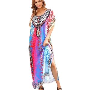 kaftan - Strandjurk Half Transparant 145CM/78CM Onesize 38-50 roze/blauw/groen