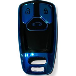 Sleutelcover voor Audi, Sleutelhoesje, Key Case for Audi, Autosleutel Hoesje Geschikt Voor Audi, A1, A3, A4, A5, Q3, Q5, Q7, TT 2015+, Zwart - Blauw
