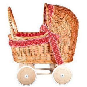 Angel toys Poppenwagen met rieten kap rood met witte stippen