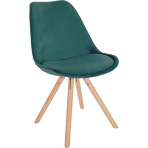 In And OutdoorMatch Stoel Morty - Groen en Hout - Fluweel - Comfortabele zit - Hoogwaardige bekleding - Stijlvolle stoel - Klassieke uitstraling