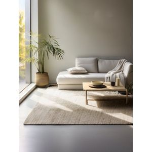 Flycarpets Handgeweven Jute en Wollen Vloerkleed - Dhaka Naturel - Grijs / Bruin - 160x230 cm