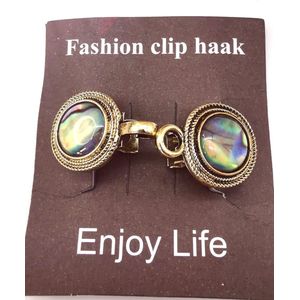 Vestsluiting - clip met haakje - parelmoer - voor - vest - sjaal - omslagdoek in kleur goud.