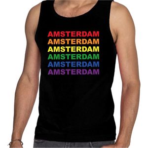 Regenboog Amsterdam gay pride / parade zwarte tanktop voor heren - LHBT evenement tanktops kleding M