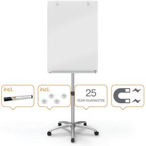 Nobo Diamond Kantelbare Mobiele Flipover van Glas - Inclusief Whiteboard Marker en Magneten - Wit