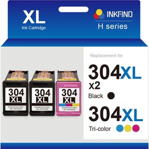 INKFIND 304XL Geschikt voor HP304 HP304XL HP 304 HP 304XL N9K08AE N9K07AE Inktcartridge - Hoge Capaciteit 3-pack (Zwart x 2 en Kleur x 1)