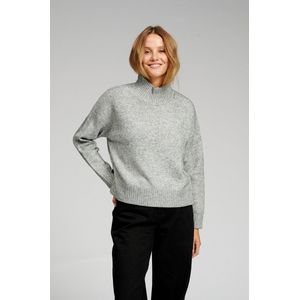 Oversized Knitted Polo-Neck Jumper - Oversized Gebreide Trui Met Polohals Dames - Lichtgrijs Gemêleerd