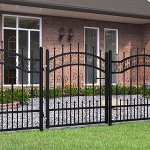 vidaXL Metalen Poort - Tuinpoort - Poort met spijlpunten 103x150 cm gepoedercoat staal zwart - Stalen Poort - Zwarte Poort - Sierhekwerk