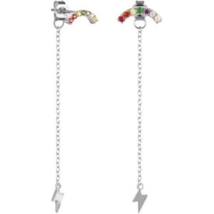 Oorbellen dames | oorhangers dames | doortrek oorbellen | 925 zilver | regenboog oorbellen | bliksem oorbel | Zirkonia stenen | oorbellen met ketting | cadeau voor vrouw | kerstcadeau voor vrouw | kerstcadeautje