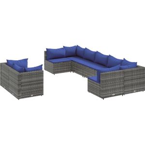 vidaXL Loungeset - 9-delig - Grijs - Inclusief kussens Loungebank - Tuinset - Lounge Set - Buitendecoratie - Tuinmeubels