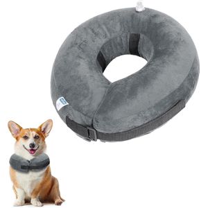 Nobleza Beschermkraag Donut - Donutkraag voor hondje of kat - Beschermkraag opblaasbaar - Omtrek nek 25,5 tot 33 cm - Grijs