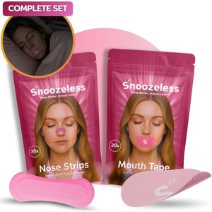 Snoozeless Roze Mondtape & Neusstrips – Anti-Snurk Bundel voor Slaap, Sport & Betere Ademhaling – Zachte Hypoallergene Set – 30x Mondtape + 30x Neusstrips