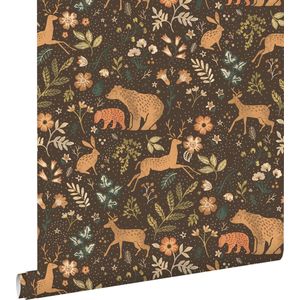 ESTAhome behang bos met bosdieren bruin en beige - 53 cm x 10,05 m - 139526