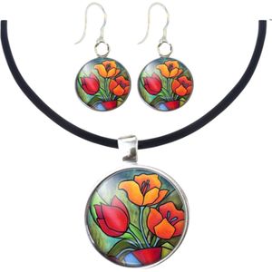 Set Tulp allergievrije oorhanger en ketting - Charme Bijoux