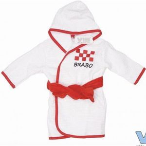 VIB® - Badjas Luxe Katoen - Brabo (Wit-Rood) - Babykleertjes - Baby cadeau