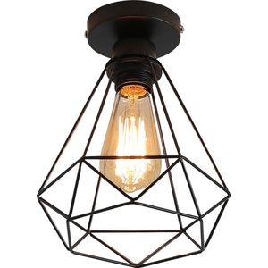 GOECO-Retro industriële metalen plafondlamp-E27-Max.60W-20CM-Zwart