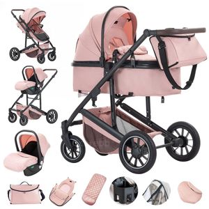 Rustive Luxe Kinderwagen 3 in 1 - Kwalitatieve Buggy - Maxi Cosi - Multifunctioneel - Inklapbaar - Incl. Autostoel - Roze