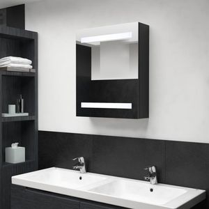 The Living Store LED-opmaakkastje - Wandkast met spiegel - 50 x 14 x 60 cm - MDF met melamine-afwerking - Inclusief 3 schappen - Zwart