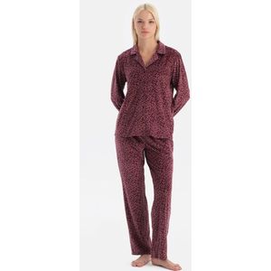 Dagi Pyjamaset met Luipaardprint, Lange Mouwen, Overhemdkraag en Broek met Normale Taille