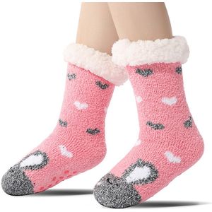 Vloer sokken - Warme Wintersokken - Sokken voor Binnen - Pantoffels voor bij de open haard - Warme Antislip Huissokken Volwassenen - Antislip Slippersokken voor- Dikke Pluche Sokken - Tapijtsokken - Thuis Sokken-Roze konijn- mevrouw.