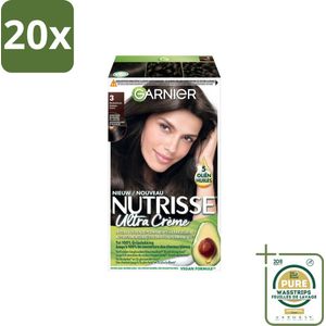 20 x Garnier - Nutrisse Ultra Crème 3 - Haarkleuring - Donkerbruin - Intens Voedend - Permanente Kleur - Grootverpakking - Haarverf - Voedend Haarverf - Permanent Haarverf - Grijsdekking - Haarverf Donkerbruin