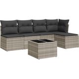 vidaXL - 6-delige - Loungeset - met - kussens - poly - rattan - lichtgrijs