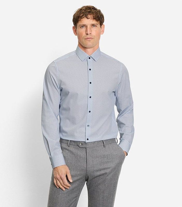 Olymp - Dress LM - Blauw dessin - Kantoorlook - Nauwsluitend