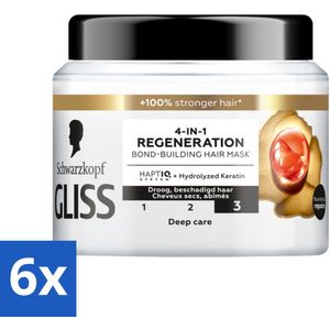 6 x Gliss - Haarmasker - 4in-1 Hair Mask - Voor Diep Herstel - 400 ml - Haar Masker - Haarmasker Herstel - Droog Haar - Beschadigd Haar - Glans Haar