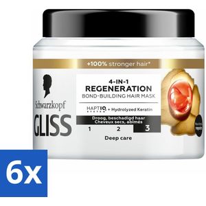 6 x Gliss - Haarmasker - 4in-1 Hair Mask - Voor Diep Herstel - 400 ml - Haar Masker - Haarmasker Herstel - Droog Haar - Beschadigd Haar - Glans Haar