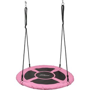 Physionics - Nestschommel voor Buiten/Binnen - Maximale Belasting 300kg - Diameter 100cm - Ronde schommel - Bordschommel - Tuinschommel - Hangschommel - Schommel voor meerdere kinderen - Roze