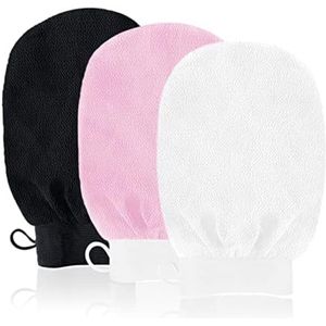 PolkaHome Exfoliërende Douchehandschoenen, 3 Stuks, Dubbelzijdige Scrubhandschoen voor Diepe Reiniging en Verjonging van de Huid, Geschikt voor Lichaam en Gezicht, Unisex