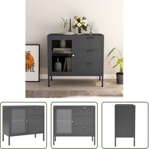 The Living Store Dressoir - Staal en gehard glas - 75x35x70 cm - Antraciet