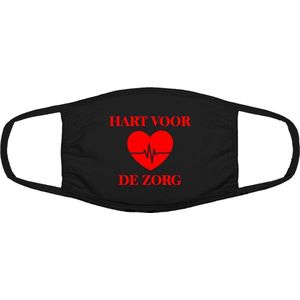 Hart voor de zorg mondkapje | gezichtsmasker | bescherming | bedrukt | logo | Zwart mondmasker van katoen, uitwasbaar & herbruikbaar. Geschikt voor OV