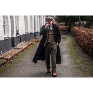 Wollen lange jas | Zwart | Heren | 1920 stijl | Peaky Blinders | : XL