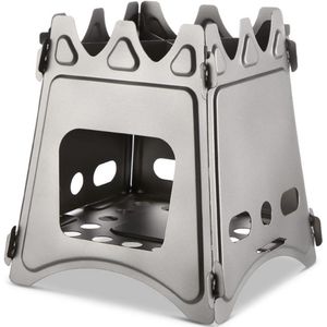 Campingkooktoestellen - Draagbaar Gasfornuis - Mini-Houtkachel - Gasstel - Opvouwbaar - Compact - Hobo-Kooktoestel - voor Picknick - BBQ - Camping - Wandelen - Reizen - Noodsituatie - Titanium - 15.3 x 15.3 x 18 cm - Zilver