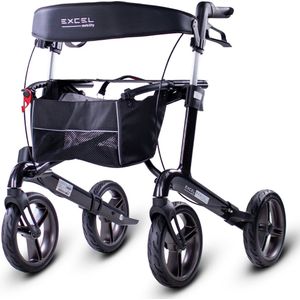 Excel Esprit Carbon Lichtgewicht Rollator - Opvouwbaar en compact - Airglide Comfortwielen - Inclusief luxe tas - Rugband - Stokhouder - Black - Maat S