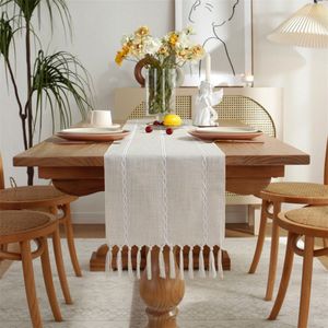 Tafelloper met kwastjes in landelijke stijl - Lengte 275 cm - Handgeborduurde tafelloper met kwastjes - Tafelloper in Boheemse stijl - Geschikt voor feesten, als decoratie voor de kaptafel en als decoratie voor de eetkamer (33x275cm)