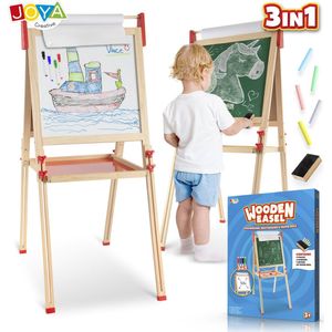 Joya Creative Houten Tekenbord voor Kinderen 3-in-1 Tekenbord Magnetisch - Krijtbord, Whiteboard & Papierenrol - Inclusief Whiteboard markers, Gekleurde Krijtjes, Wisser - Duurzaam FSC Materiaal - In hoogte verstelbaar
