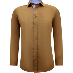 Heren Zakelijke Blouse Lange Mouw - Nette Slim Fit Overhemd - Bruin