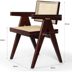 Luvlea eetkamerstoel - Eetkamerstoel met armleuning - Japandi stijl stoel - Woonkamer stoel - Woonkamer stoel met armleuning - Massief hout - Rotan - Bruin - Donkerbruin - 50X56X81CM