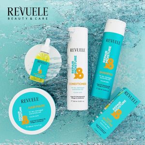 Revuele Repair & Moisture Haarverzorgingsset – Set van 4 Stuks: Shampoo, Conditioner, Masker en Booster voor Herstel, Hydratatie en Versterking met Arganolie, Macadamia-olie en Omega-3