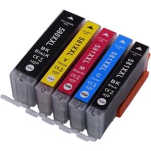 KATRIZ® Huismerk Inkt PGI-580XXL / CLI-581XXL – 5 Stuks – Compatible voor Canon PIXMA TS8350 / TR8550 / TS6250 / TS8150 / TS705 – Extra Hoge Capaciteit – Alternatief voor Canon Cartridges